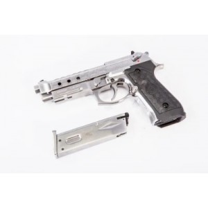 Страйкбольный пистолет WE M92 Hex cut silver gas HOPUP 6mm full metal GBB 25BBs